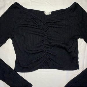 Black Ribbed Off Shoulder Tee